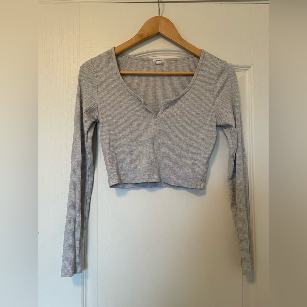 Garage Gray Cropped Long Sleeve Blouse